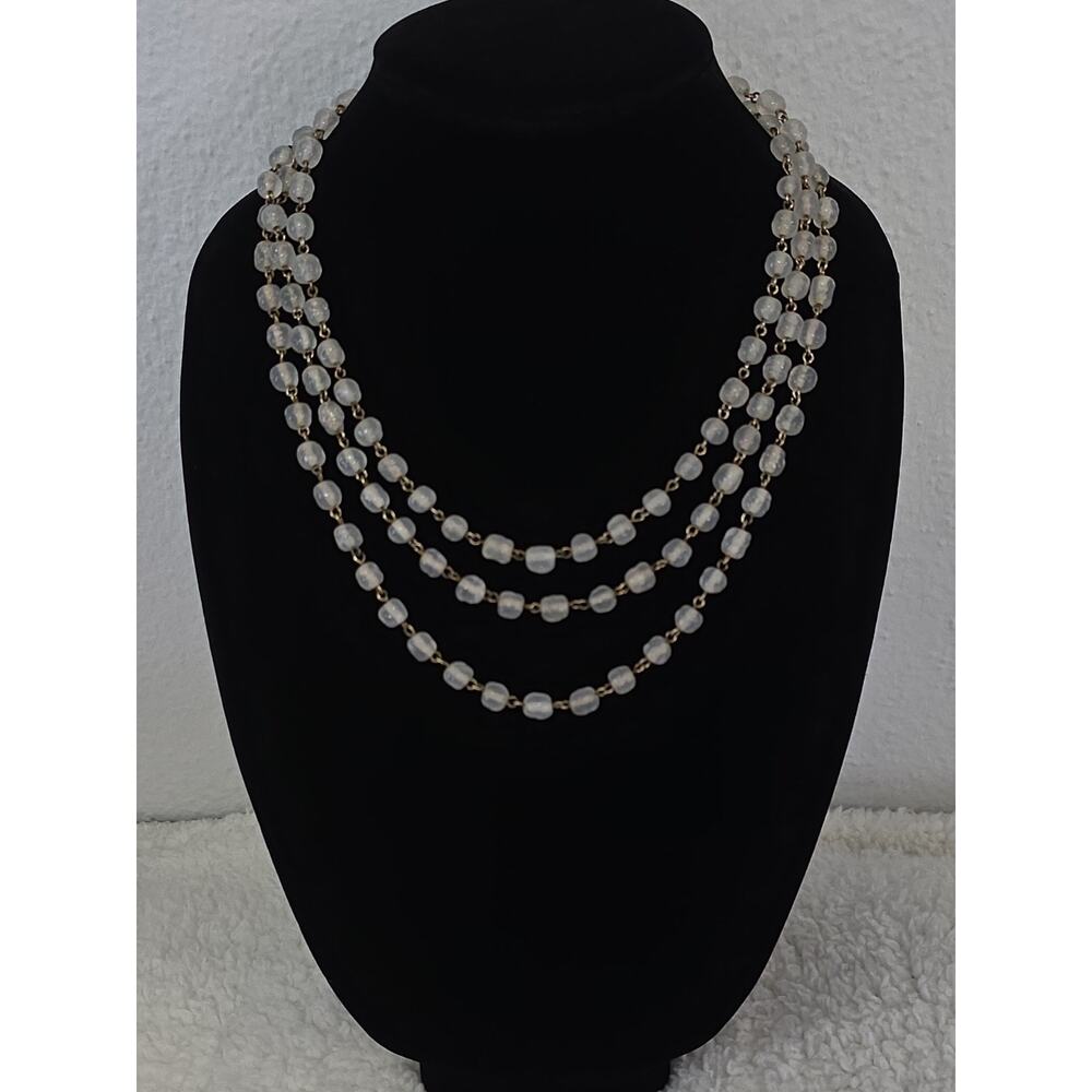Vintage Long Flapper Opera Length Frosted Glass Bead Chain Necklace Gold Tone 62